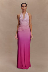 Bruna Slinky Fishtail Maxi Skirt - Ombre Pink